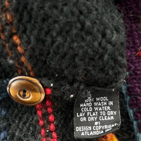 Vintage Newari Colorful Diamond 100% Wool Sweater Jacket Made in Nepal Size L/XL - Picture 9 of 9